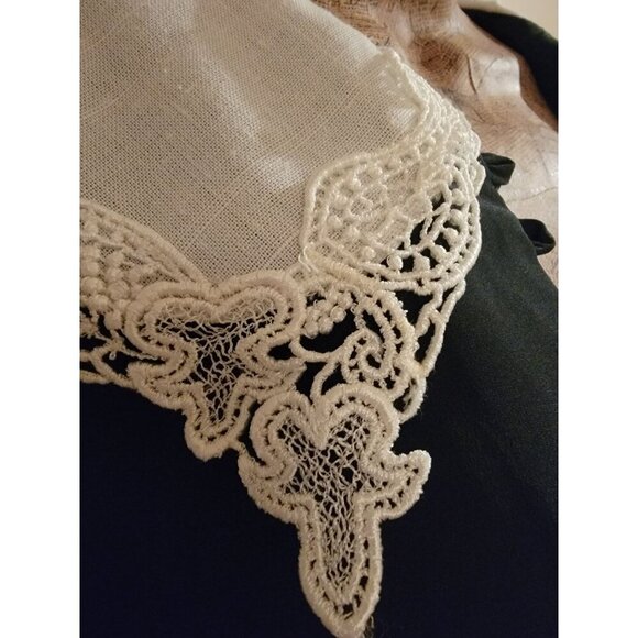 Vintage Lisa II  80s Black Knee-High Dress with White Lace Collar Size 14 - Picture 9 of 16